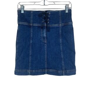 Free People Modern Femme Corset Denim Jean Skirt Mini Lace Up Stretchy Women's 6
